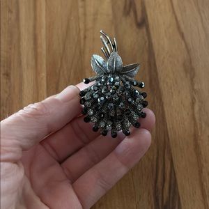 Elegant Silver and Black Brooch